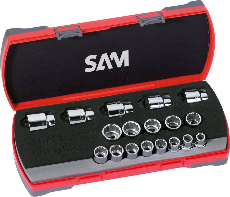 COFFRET 18 DOUILLES 1/2' 12 PANS EN POUCES SAM OUTILLAGE - 75SP18A