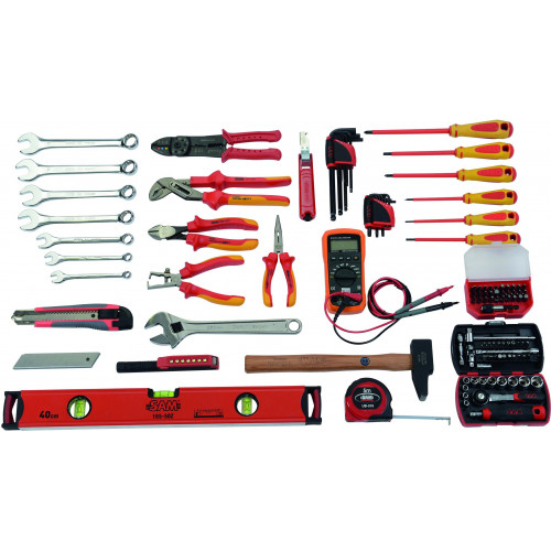 CAISSE TEXTILE 39L AVEC COMPOSITION ÉLECTRICIEN 122 OUTILS SAM OUTILLAGE - CPELEC1
