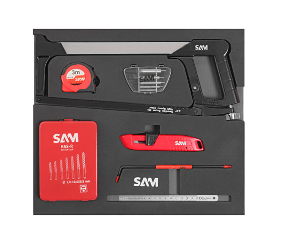 COMPOSITION DE 300 OUTILS SAM OUTILLAGE AVEC SERVANTE ECONOMIQUE 6 TIROIRS SERVI-630N EN MODULES MOUSSE - CPP300PM