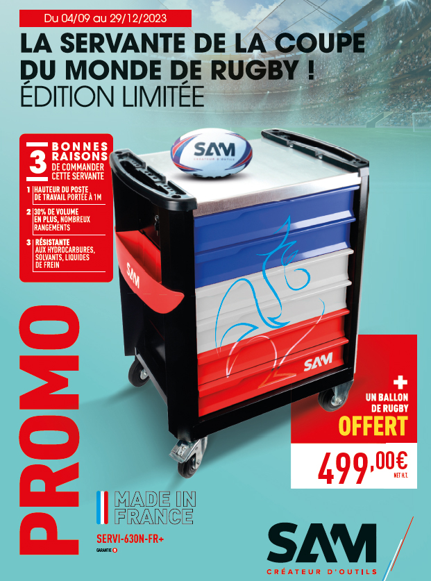 Servante 6 tiroirs FRANCE - plateau acier SAM OUTILLAGE - SERVI-630N-FR