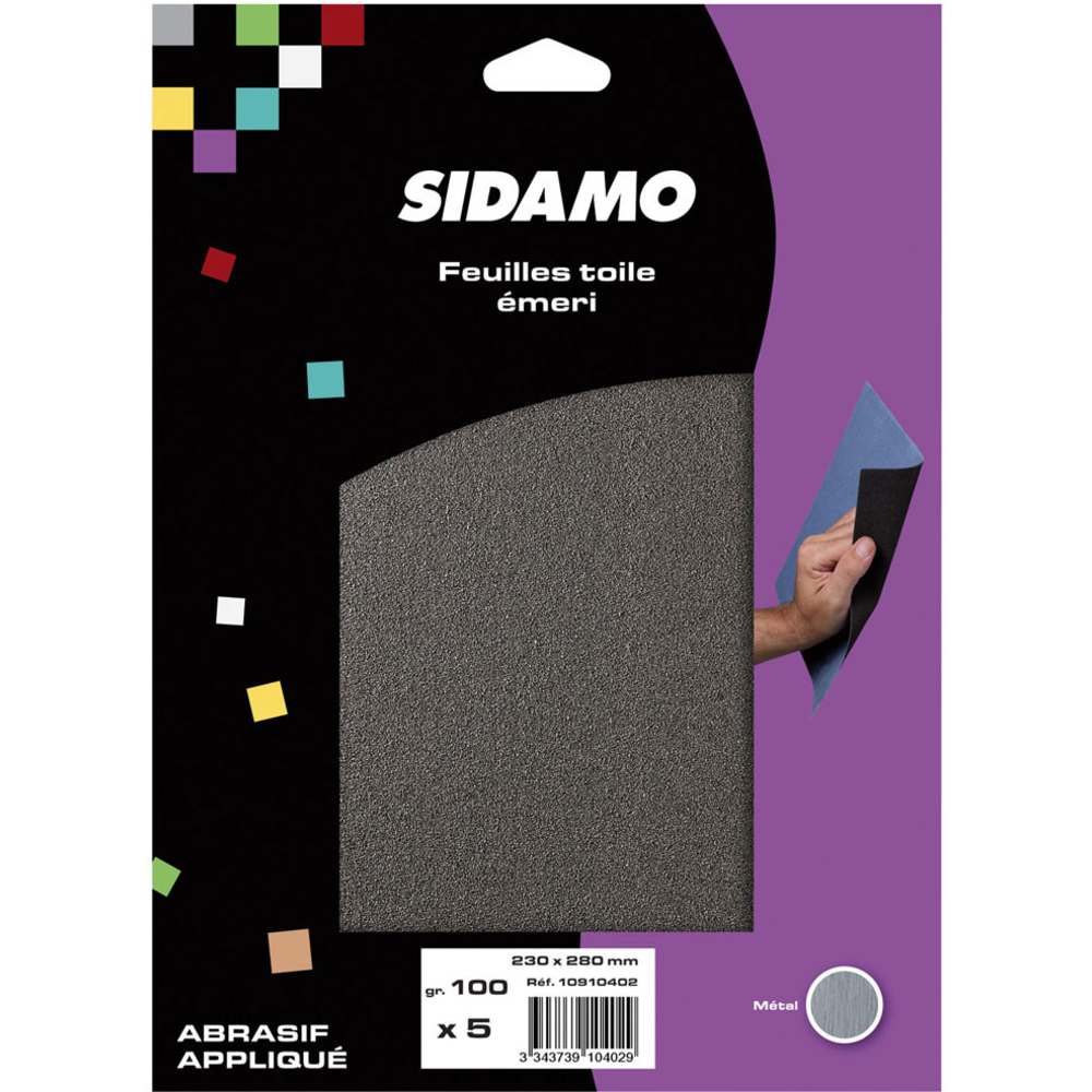 Feuille 230 x 280 toile emeri pour décapage et ponçage des métaux ferreux et non ferreux SIDAMO - 10910402