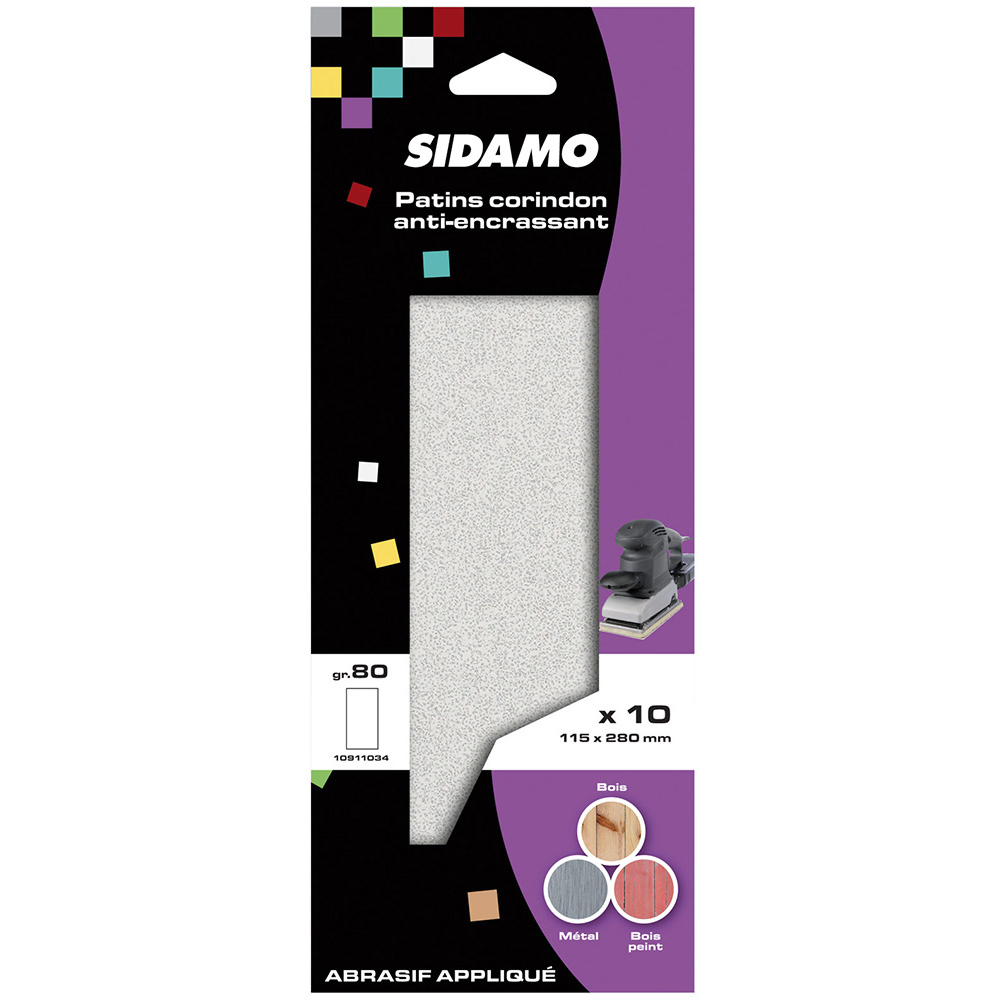 Patin anti-encrassant 115 x 280 corindon pour ponçage et décapage sec de métaux et bois SIDAMO - 10911034