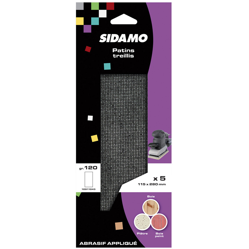 Patin 115x280 treillis nylon performant pour ponçage des enduits et finition sur bois SIDAMO - 10911043