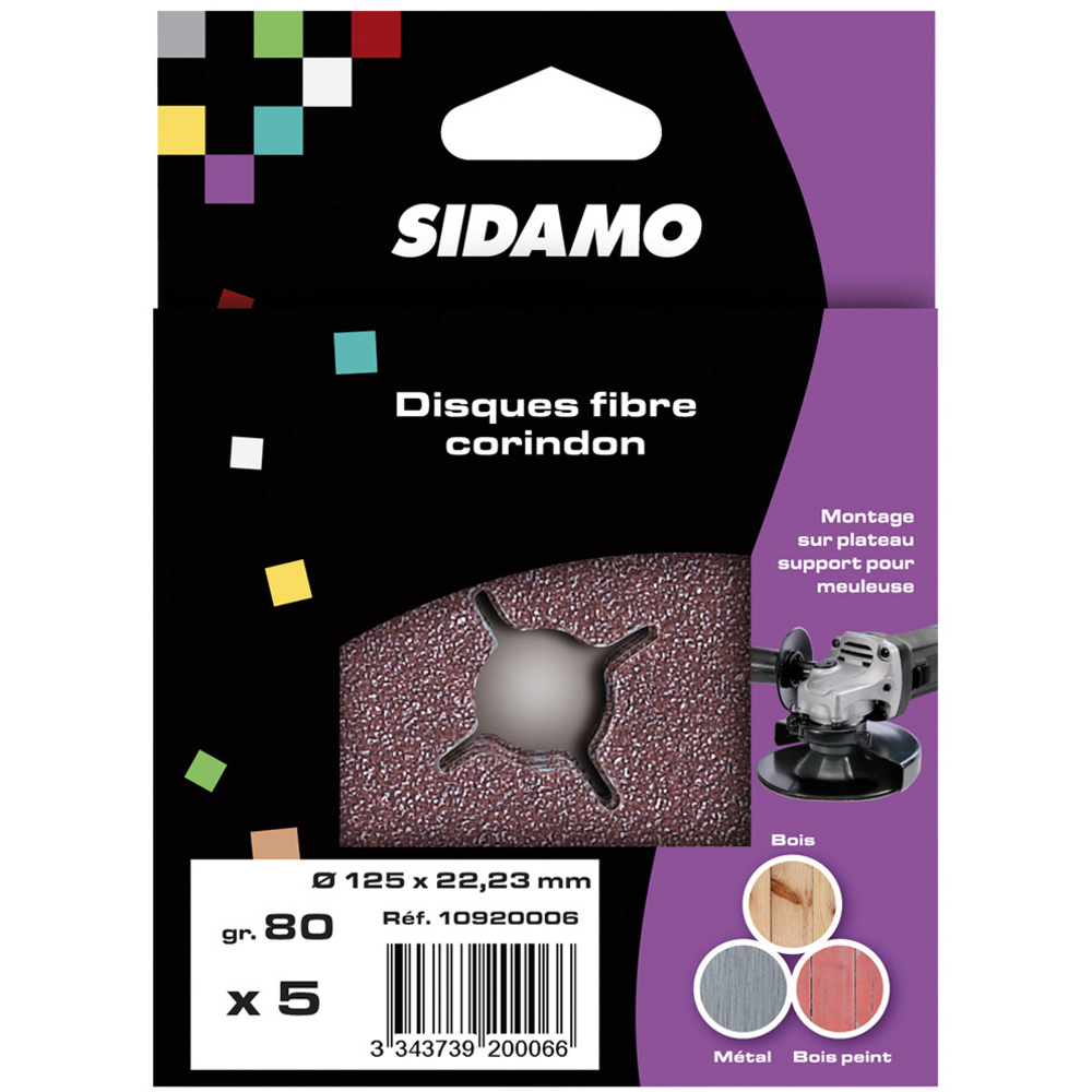 Disque fibre D125 mm corindon décapage ponçage métaux bois SIDAMO - 10920006