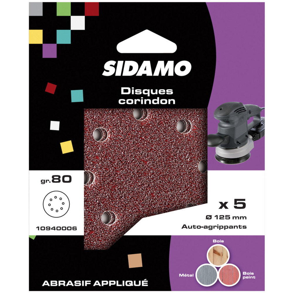 Disque auto-agrippant D125 mm corindon pour décapage et ponçage à sec de métaux et bois durs SIDAMO - 10940006