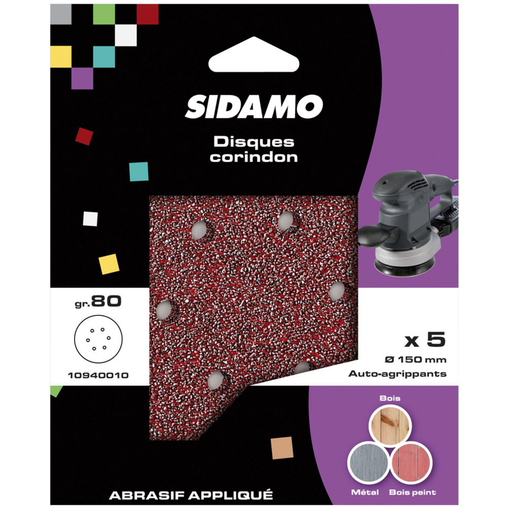 Disque auto-agrippant D150 mm papier corindon pour décapage et ponçage à sec de métaux et bois durs SIDAMO - 10940010