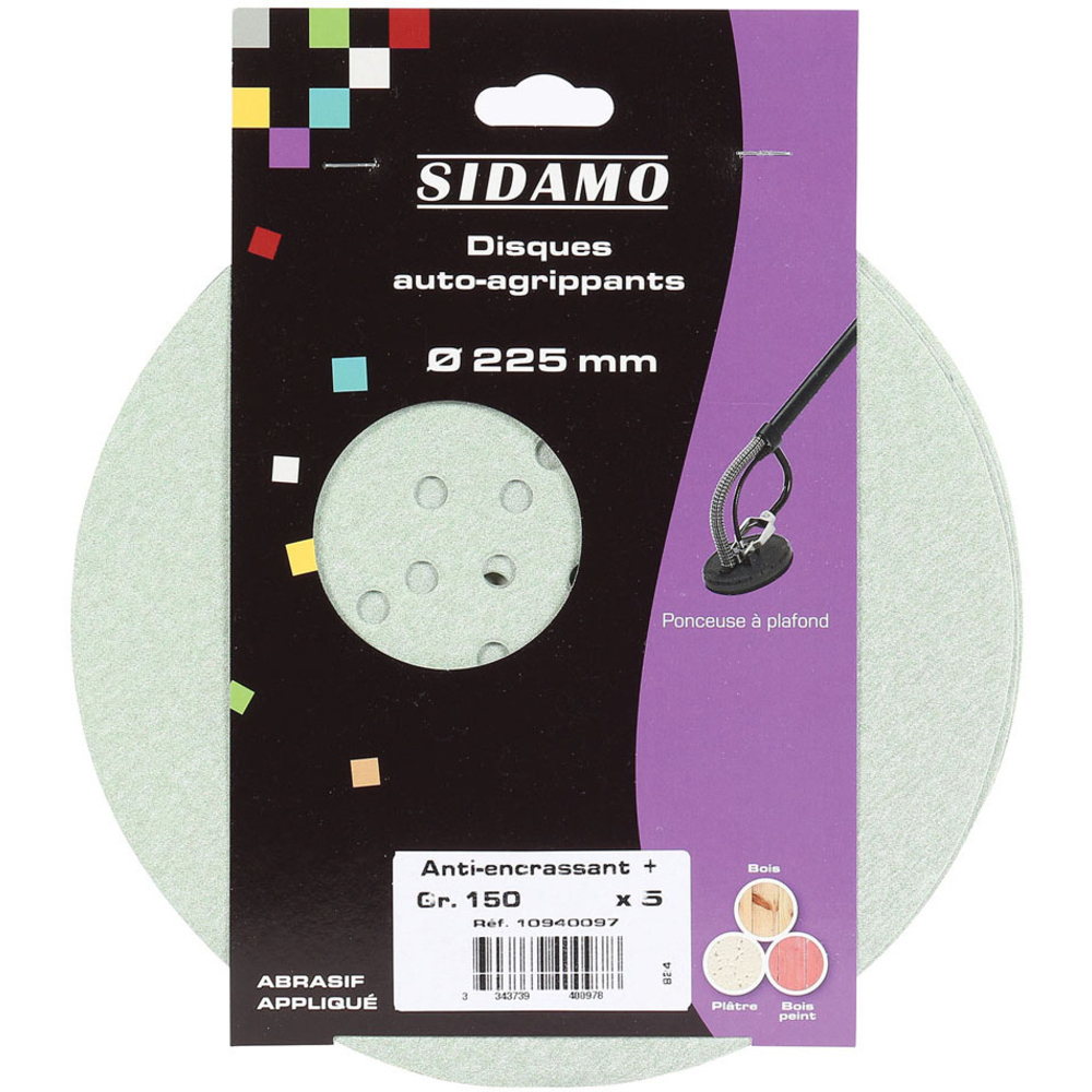 Disque auto-agrip. D225mm papier anti-encrassant+ pour ponçage, lissage et finition professionnels SIDAMO - 10940097