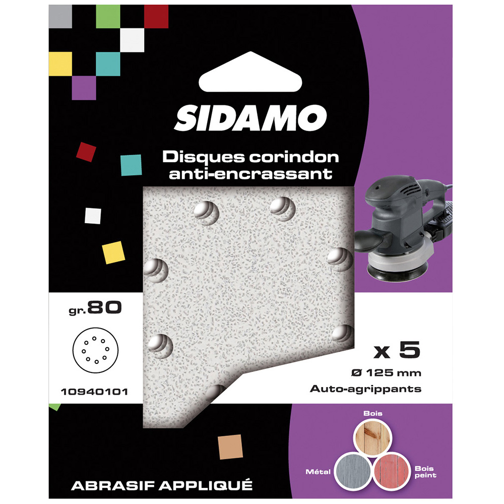 Disque auto-agrip corindon D125mm pour ponçage et décapage de métaux et bois peints SIDAMO - 10940101