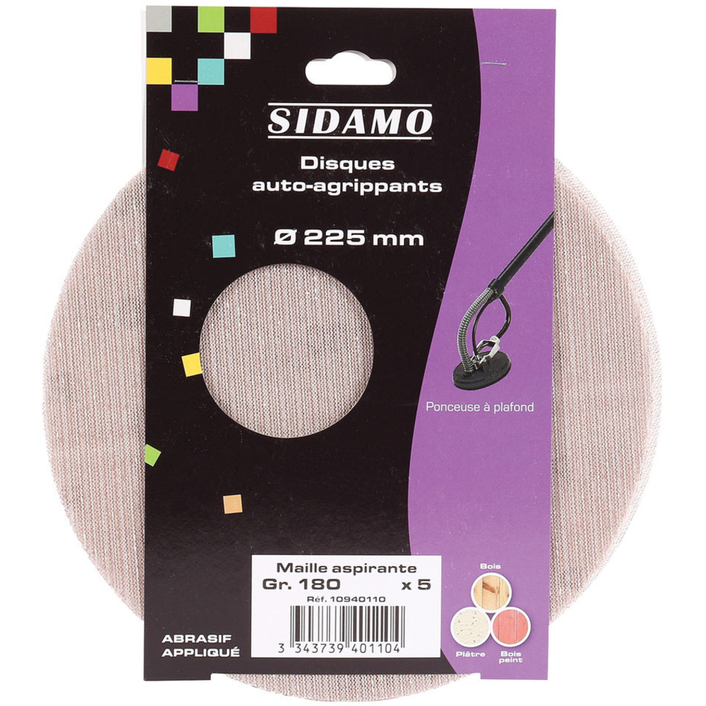 Disque auto-agrippant D225 mm pour ponçage, lissage et finition bois tendre SIDAMO - 10940110