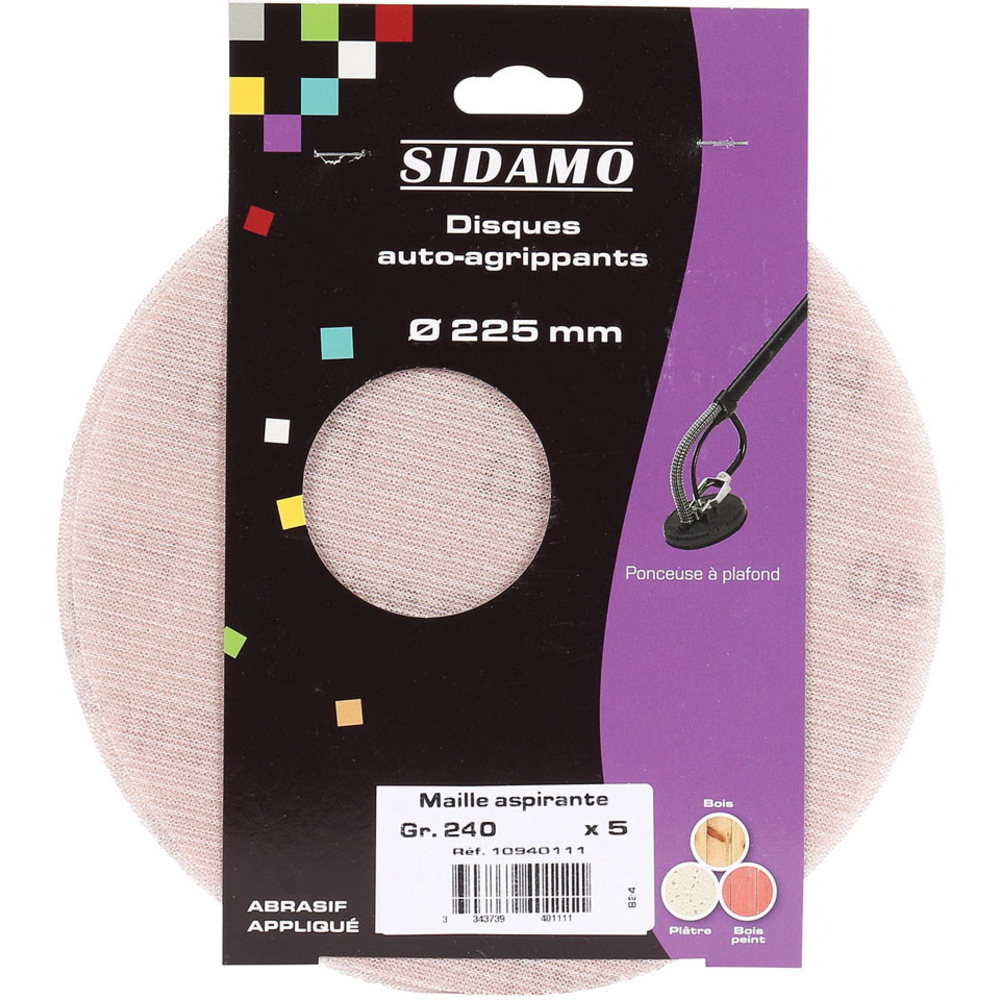 Disque auto-agrippant D225 mm pour travaux de ponçage, lissage et finition de matériaux tendres SIDAMO - 10940111