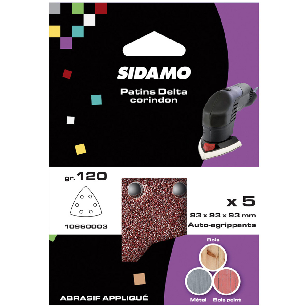 Patin auto-agrippant delta 93 mm pour décapage et ponçage à sec de métaux et bois durs SIDAMO - 10960003