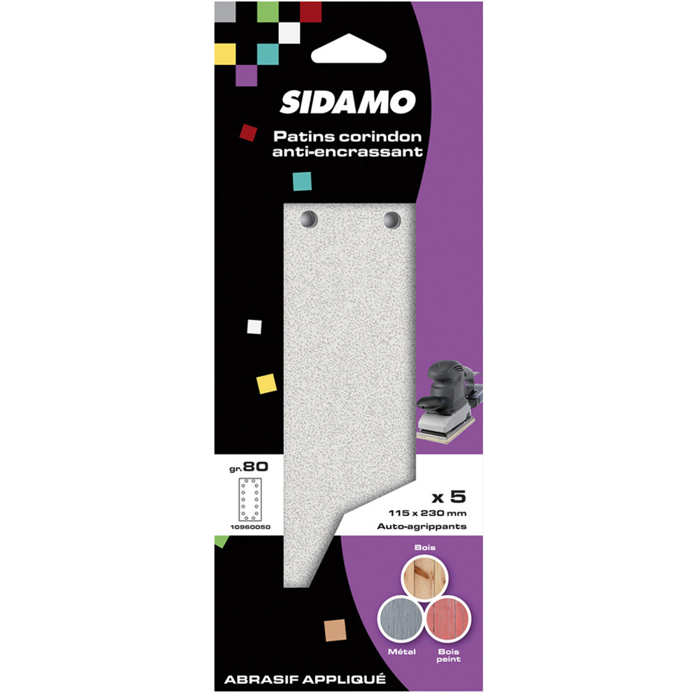 Patin auto-agrippant 115x230 pour ponçage et décapage à sec de métaux, bois durs, bois peints et dérivés SIDAMO - 10960050
