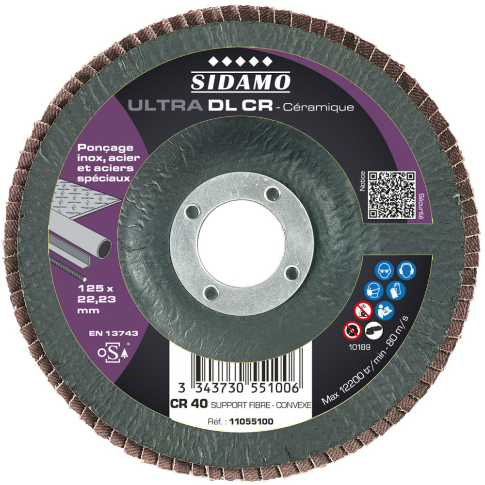 Disque à lamelles Céramique ULTRA DL CR pour ponçage des aciers, inox, fonte, aluminium et métaux non ferreux SIDAMO - 11055100