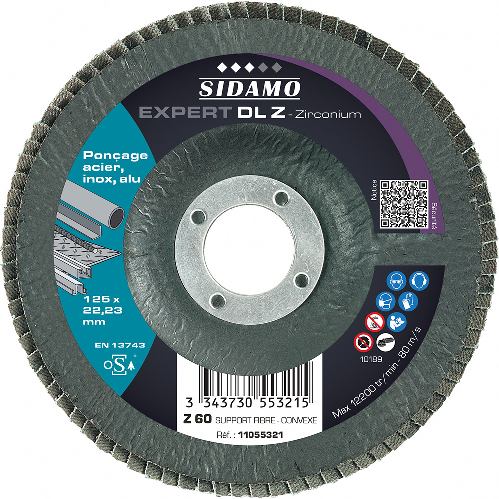 Disque à lamelles Zirconium EXPERT DL Convexe pour ponçage inox, acier et aluminium SIDAMO - 11055321