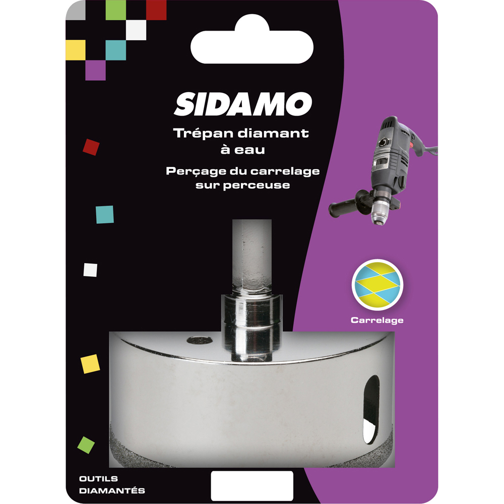 Trépan diamant D76 pour perçage à eau de matériaux décoratifs comme céramique, marbre, verre et granite SIDAMO - 11101415