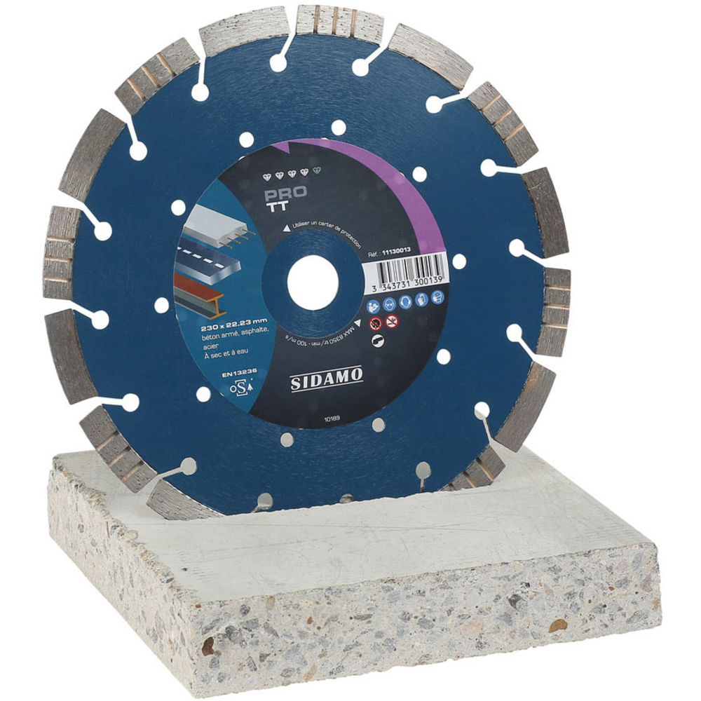 Disque diamant PRO TT pour tronçonnage béton armé, asphalte et acier à sec ou à eau SIDAMO - 11130013
