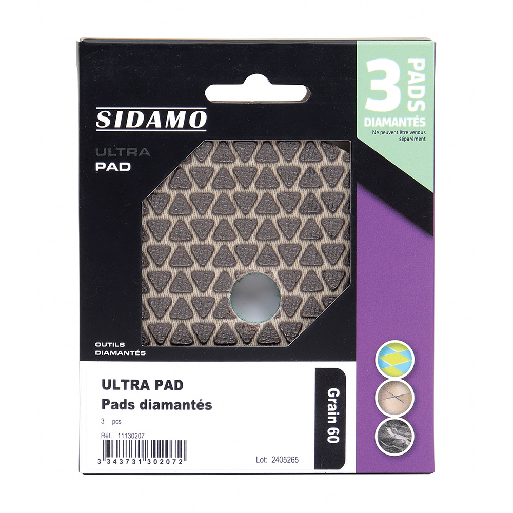 Pad diamanté 3 ULTRA PAD 60 pour polissage de matériaux de décoration et carreaux de céramique SIDAMO - 11130207