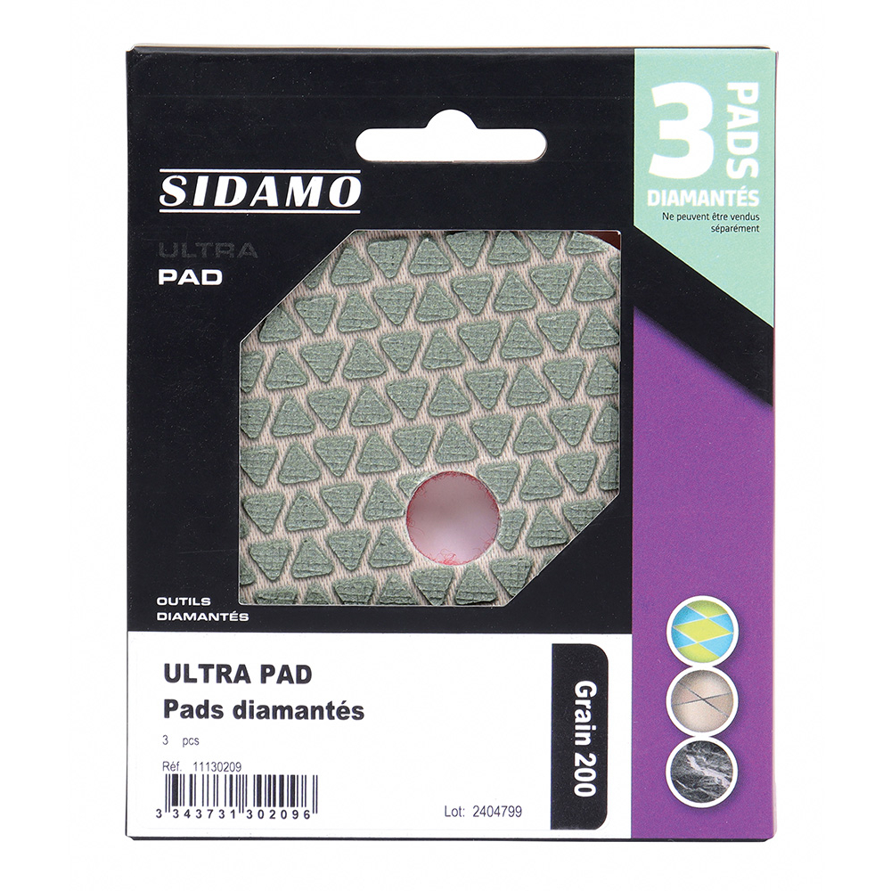 Pad diamanté 3 ULTRA PAD 200 pour polissage de matériaux de décoration et de carreaux de céramique SIDAMO - 11130209