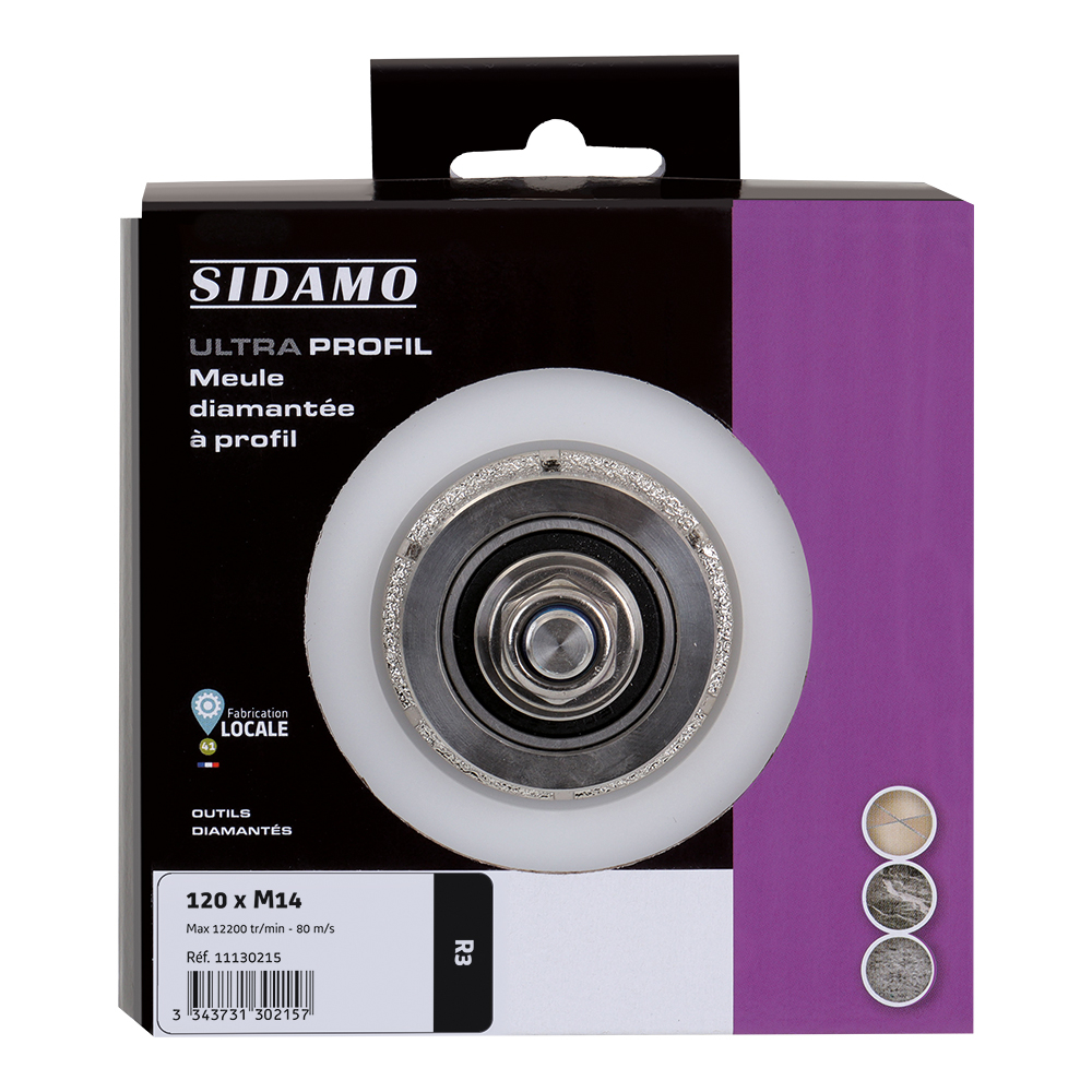 Meule diamantée quart de rond ultra profil R3 mm - M14 D120 SIDAMO - 11130215