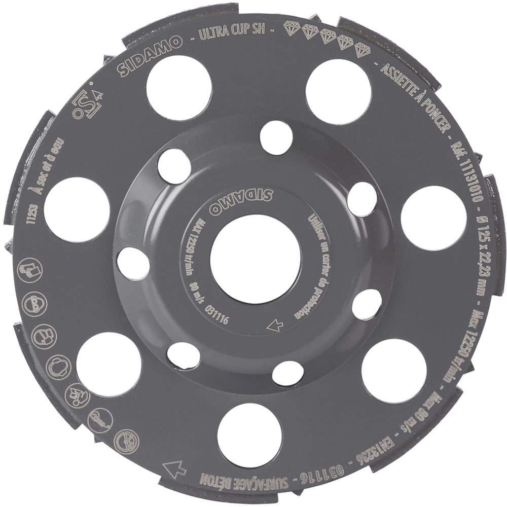 Assiette à poncer diamant ULTRA CUP SH surfaçage béton à sec ou à eau SIDAMO - 11131010