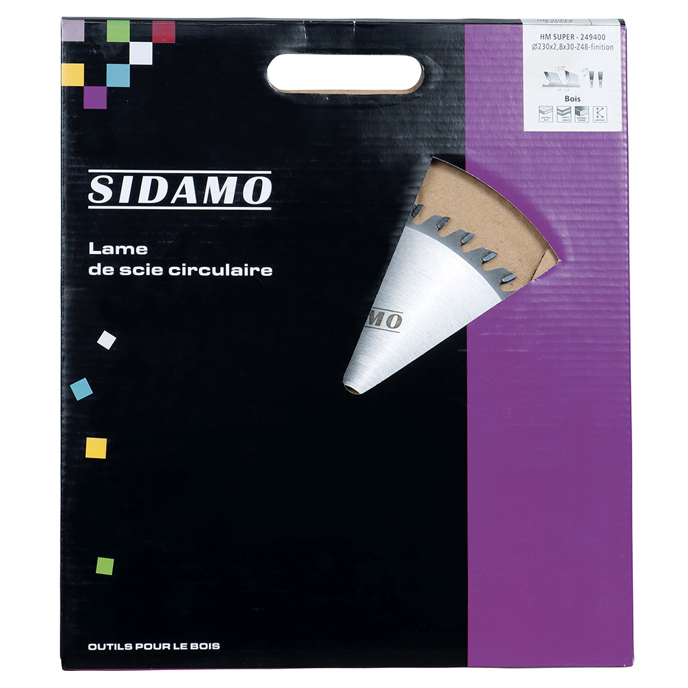 Lame de scie circulaire carbure HM Super tronçonnage panneaux agglomérés, bois et matières plastiques fines SIDAMO - 249400