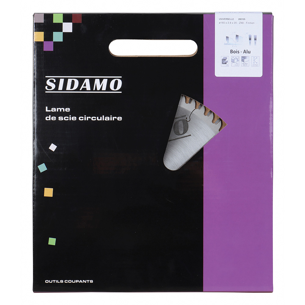 Lame de scie circulaire carbure pour tronçonnage aluminium, cuivre, plastique et bois faibles épaisseurs SIDAMO - 280105