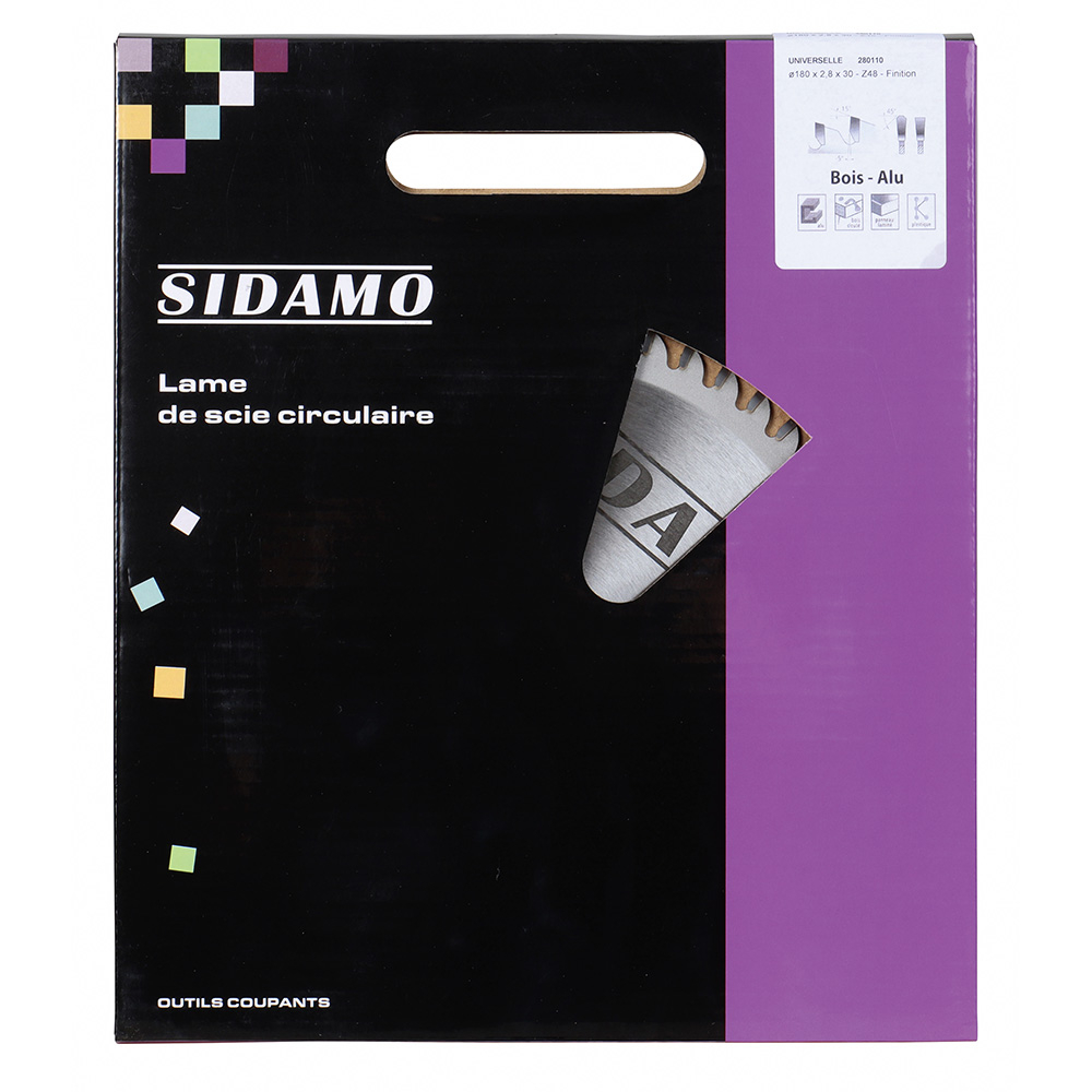 Lame de scie circulaire carbure pour tronçonnage aluminium, cuivre, plastique et bois faibles épaisseurs SIDAMO - 280110