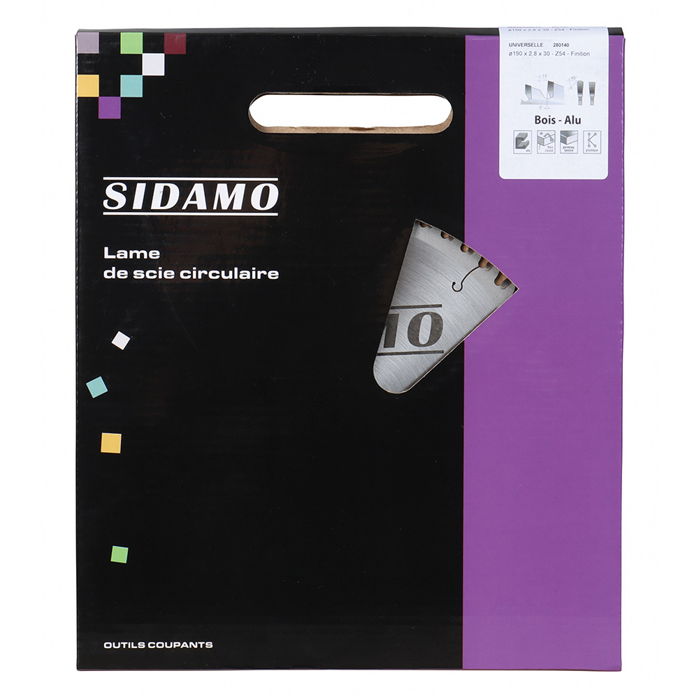 Lame de scie circulaire carbure universelle pour tronçonnage aluminium, cuivre, plastique et bois fins SIDAMO - 280140