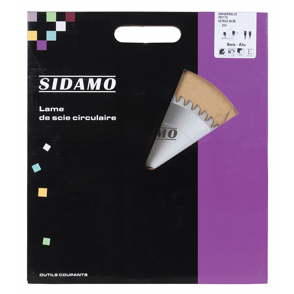 Lame de scie circulaire carbure pour aluminium, cuivre, plastique, bois et panneaux 2 faces SIDAMO - 280172