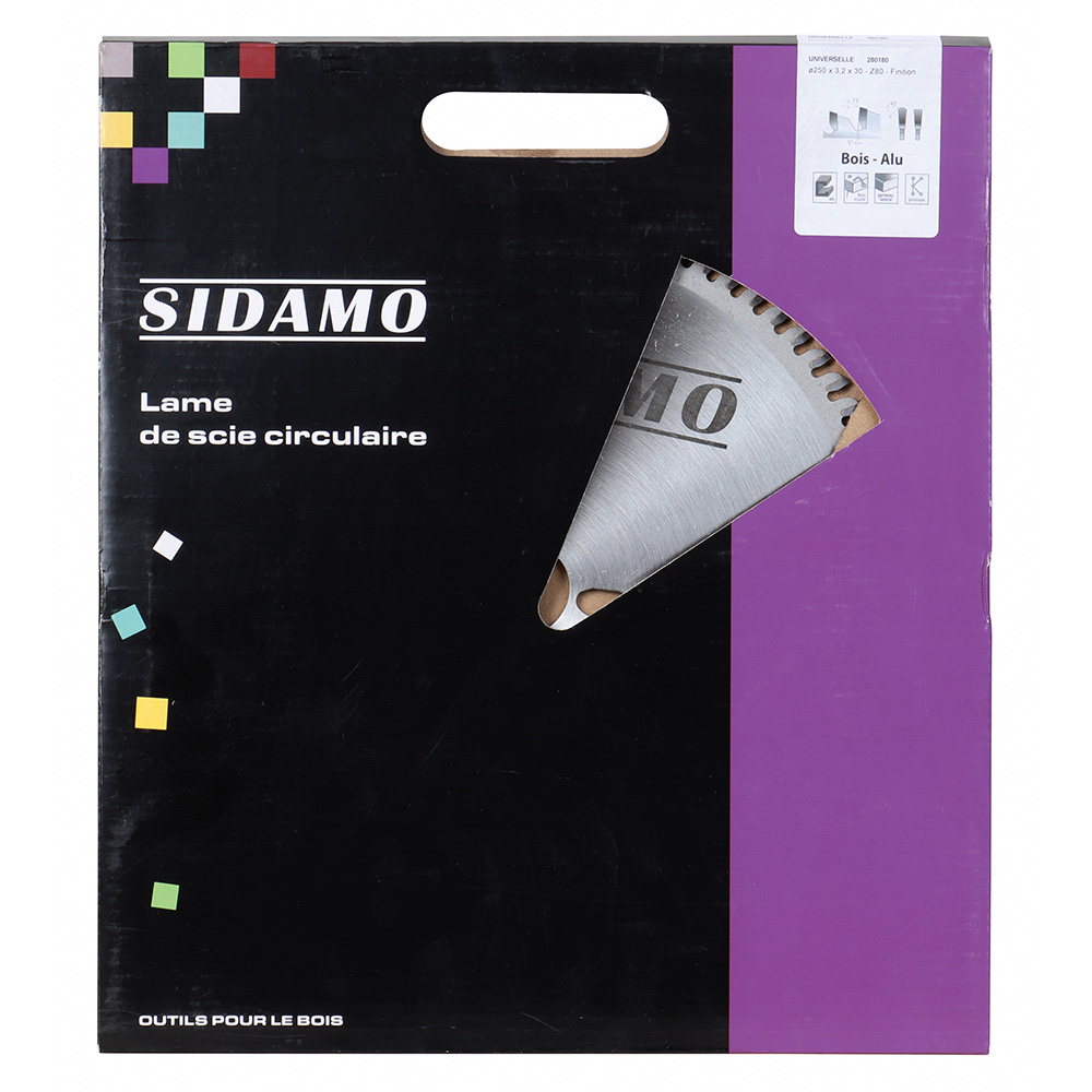 Lame de scie circulaire carbure universelle pour tronçonnage aluminium, cuivre, plastique et bois fin SIDAMO - 280180