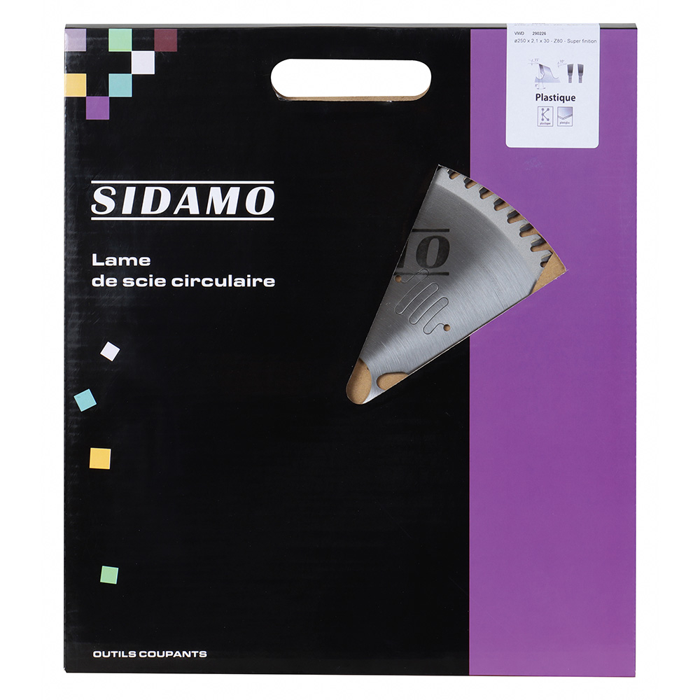 Lame de scie circulaire carbure VWD pour de plastique, polycarbonate, plexiglas, carton dur, plaques époxy SIDAMO - 290226