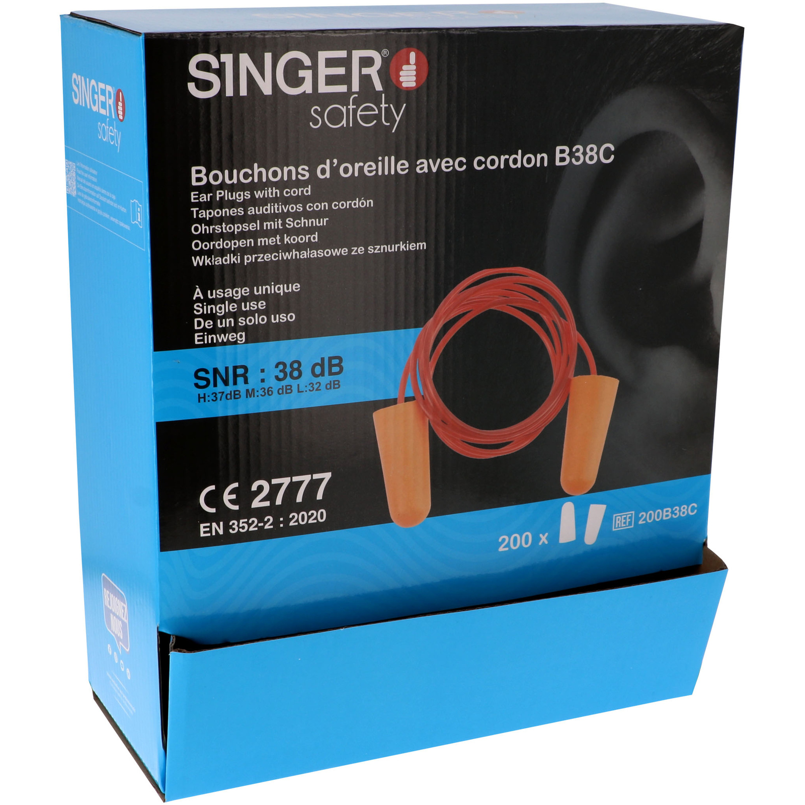 200 paires bouchon PU + cordon SINGER - 200B38C
