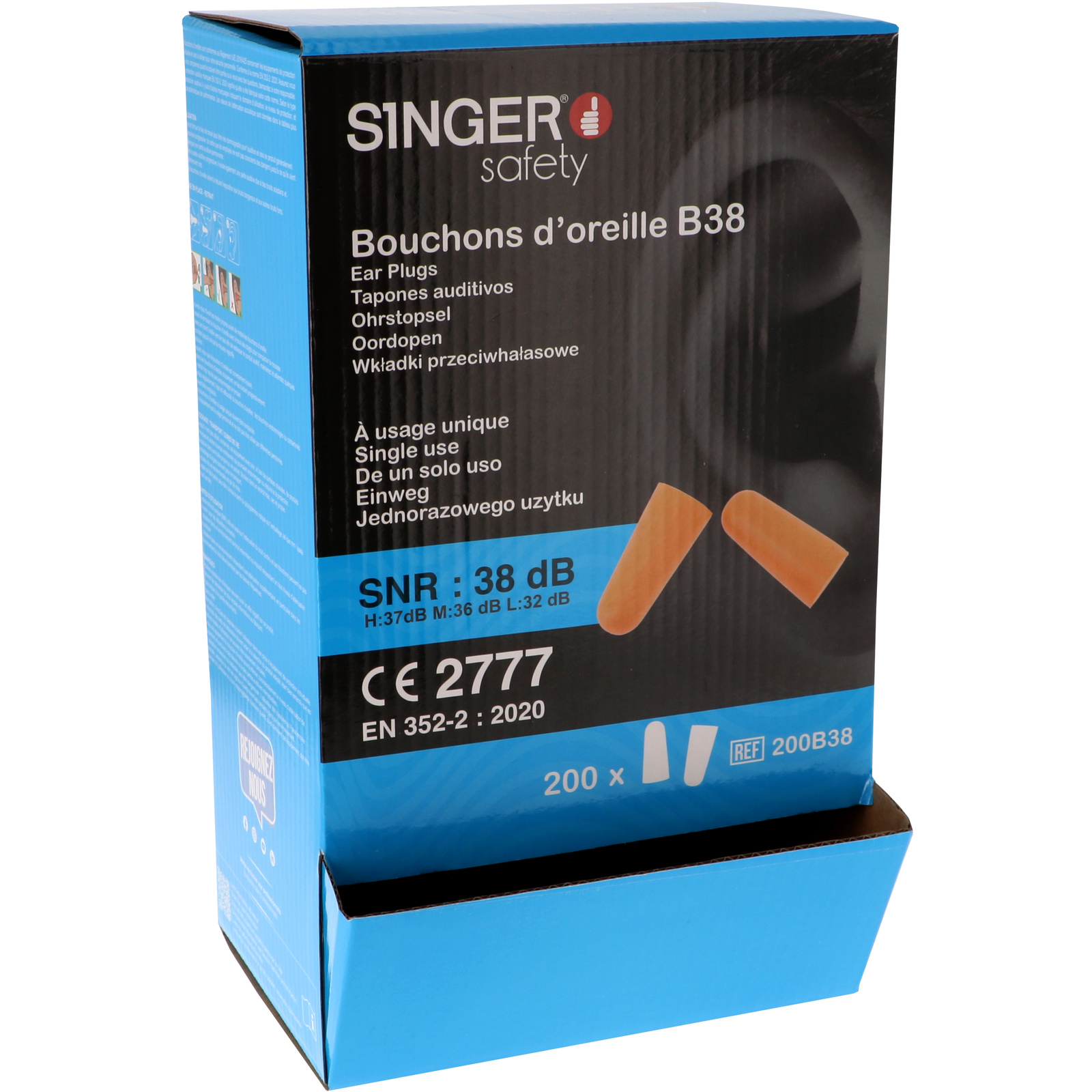 200 paires bouchons PU oranges SINGER - 200B38