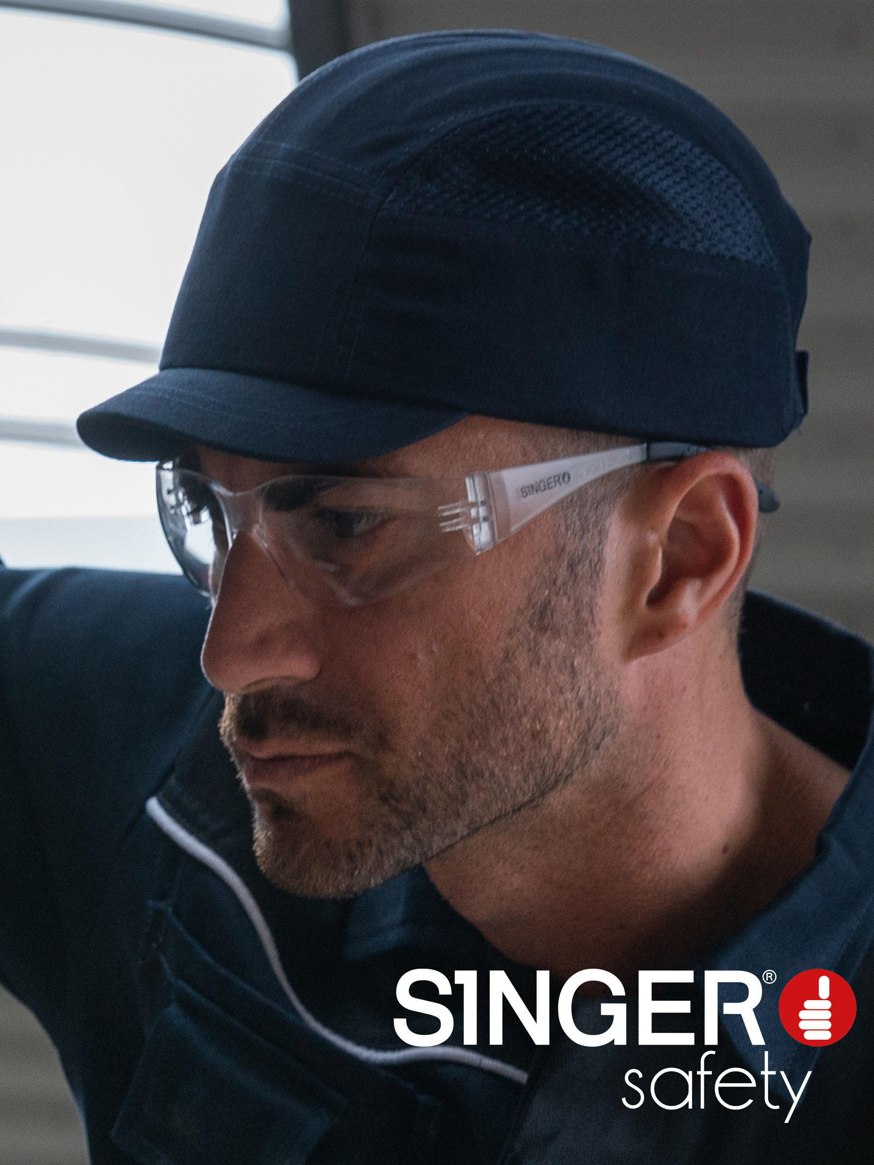 Casquette anti-heurt bleue visière courte pour l'industrie - SINGER - HG916B