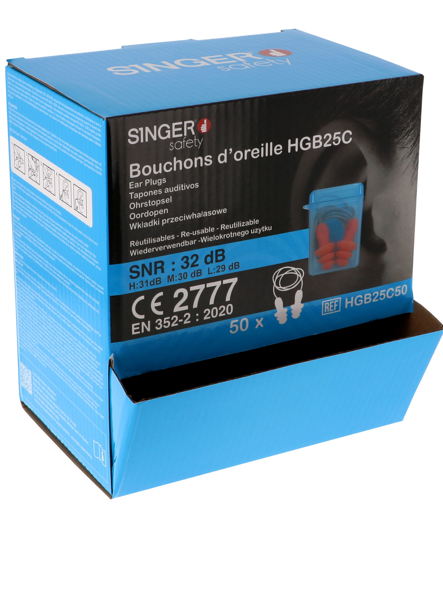 Bouchons d'oreille TPR avec étui de rangement - Lot de 50 - SINGER - HGB25C50