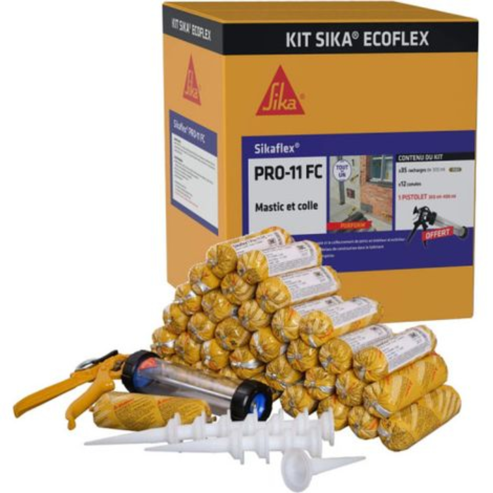 Kit mastic-colle Sikaflex PRO-11 FC Purform 35x300 ml gris béton avec pistolet et buses SIKA - 665535