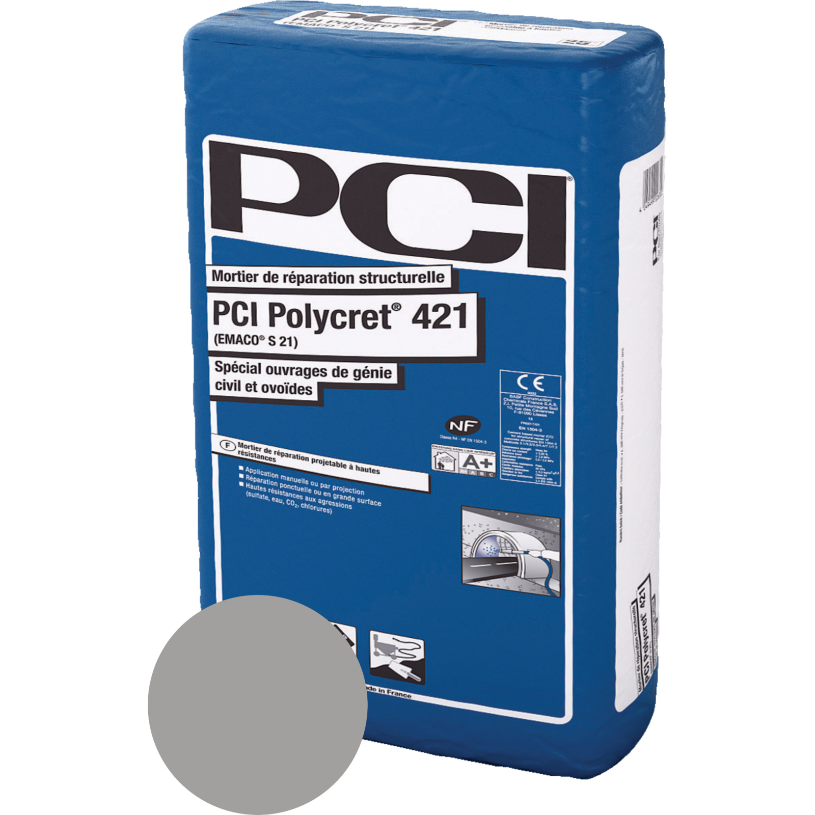 Mortier fibré réparation structurale 25 kg gris PCI Polycret 421 - PCI - 818372