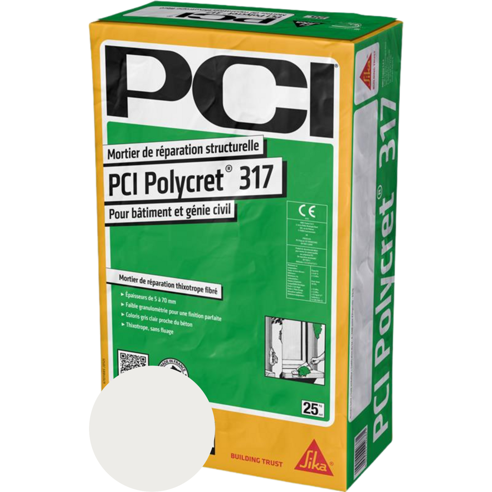 Mortier fibré réparation structurale 5-70 mm gris clair sac 25 kg - PCI - 818374