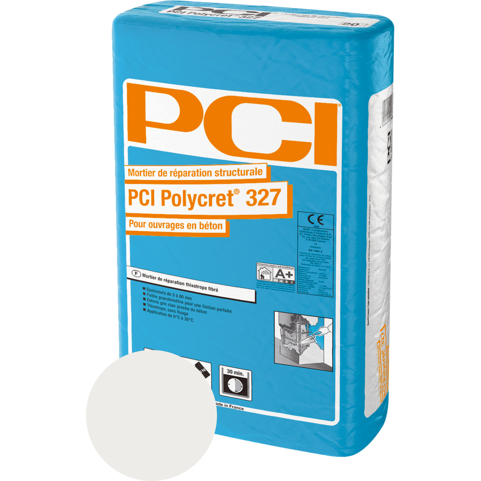 Mortier fibré réparation structurale 20 kg 5 m² PCI Polycret 327 SIKA - 842677