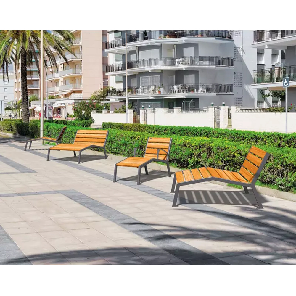 Chaise longue bois et acier Silaos Gris lasuré chêne clair - PROCITY - 209642.GPRO.CHEC