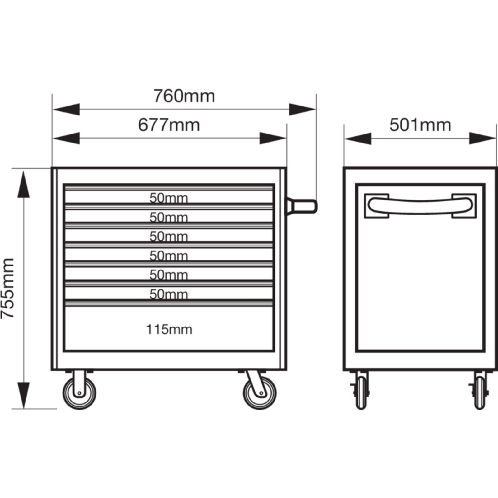 Servante d'atelier hauteur basse 7 tiroirs 755 x 501 x 760 mm BAHCO - 1470K7LH
