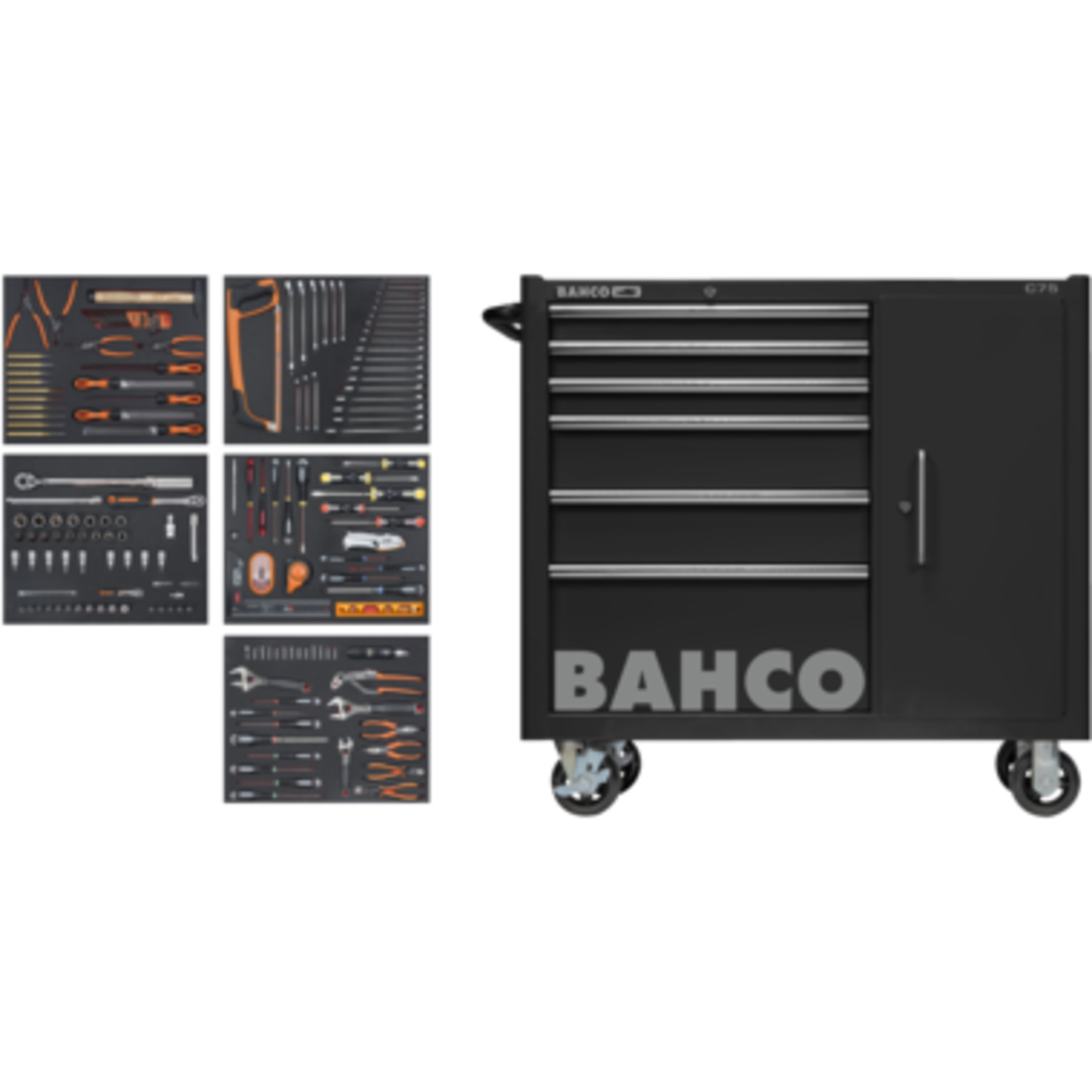 Servante d'atelier 187 outils 6 tiroirs verrouillage Lock&Go! BAHCO - 1475KXL6CBK-FF6
