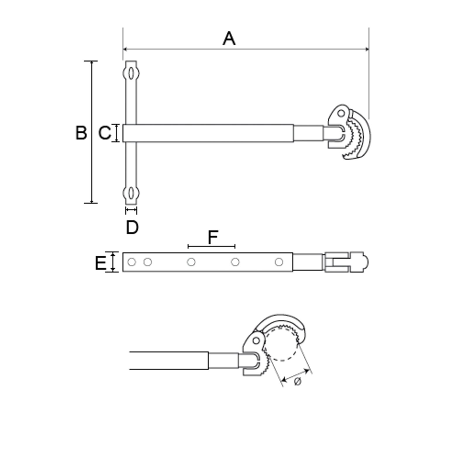 Clé lavabo télescopique 10-32 mm 4 positions 280 mm avec mâchoire à ressort BAHCO - 363-32
