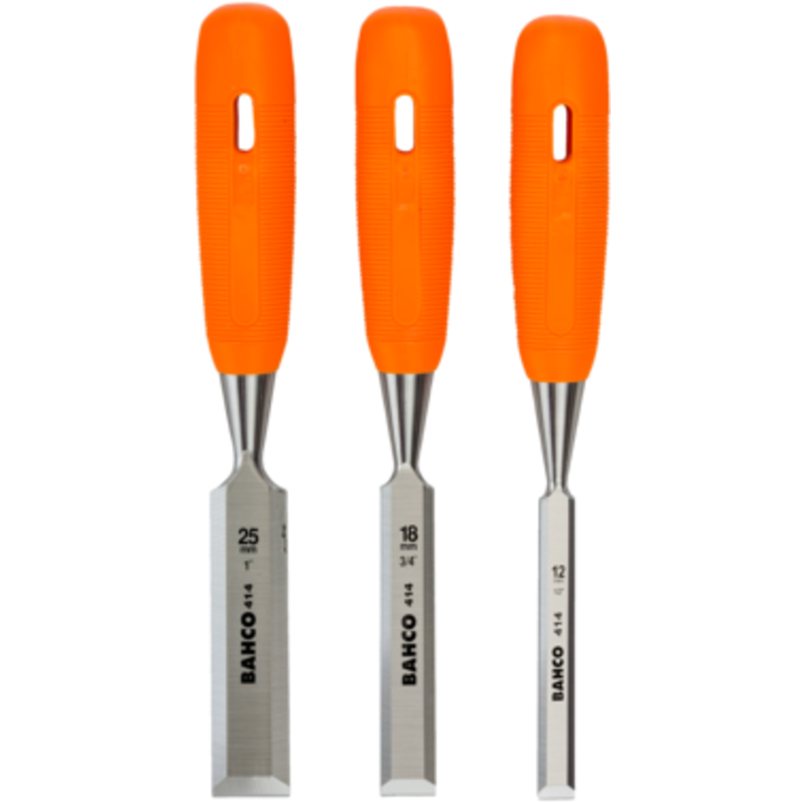 Jeu de burins bois 12 18 et 25 mm manche polypropylène avec étui BAHCO - 414-S3-EUR