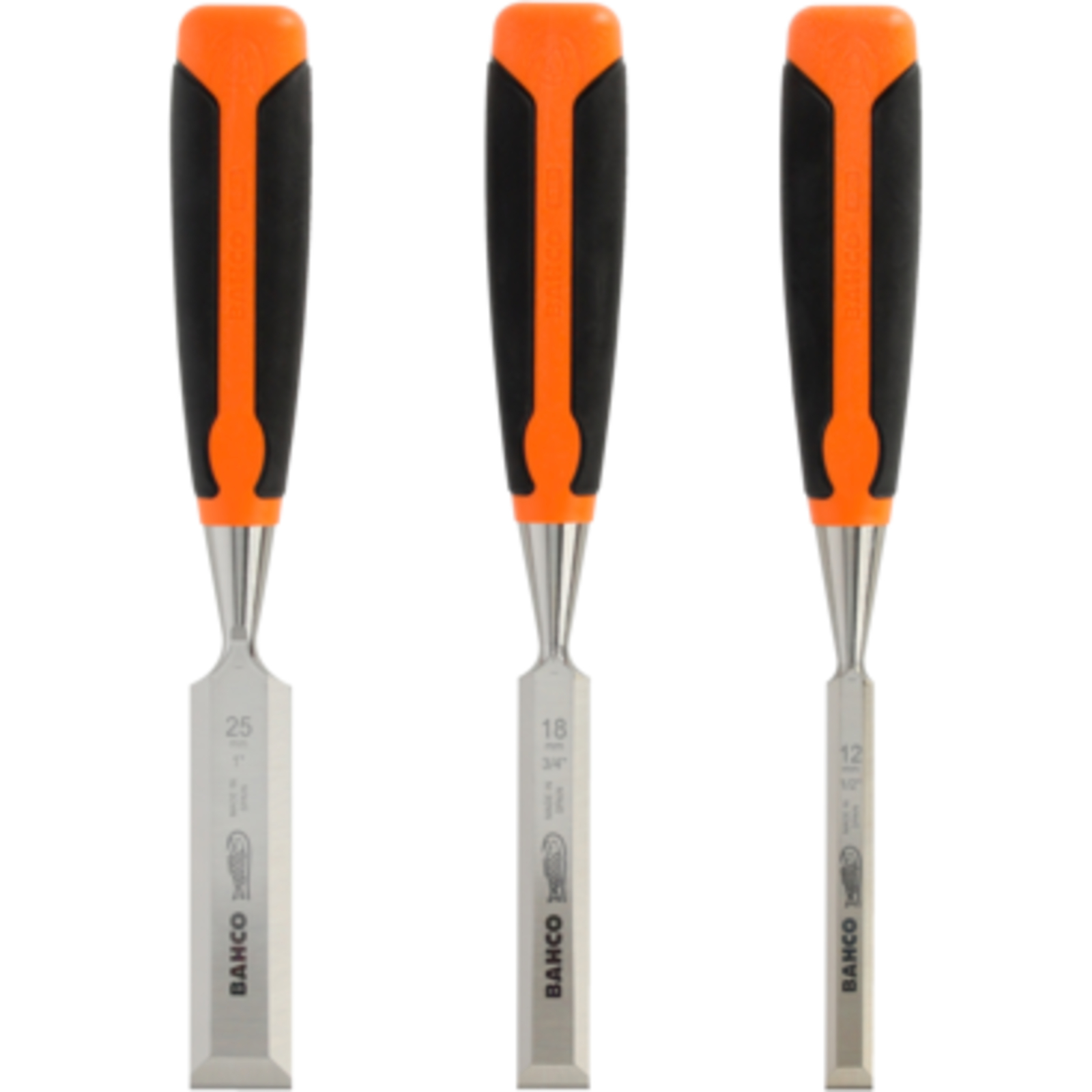 Jeu de burins bois 12 18 et 25 mm manche bi-matière caoutchouc avec étui BAHCO - 424P-S3-EUR
