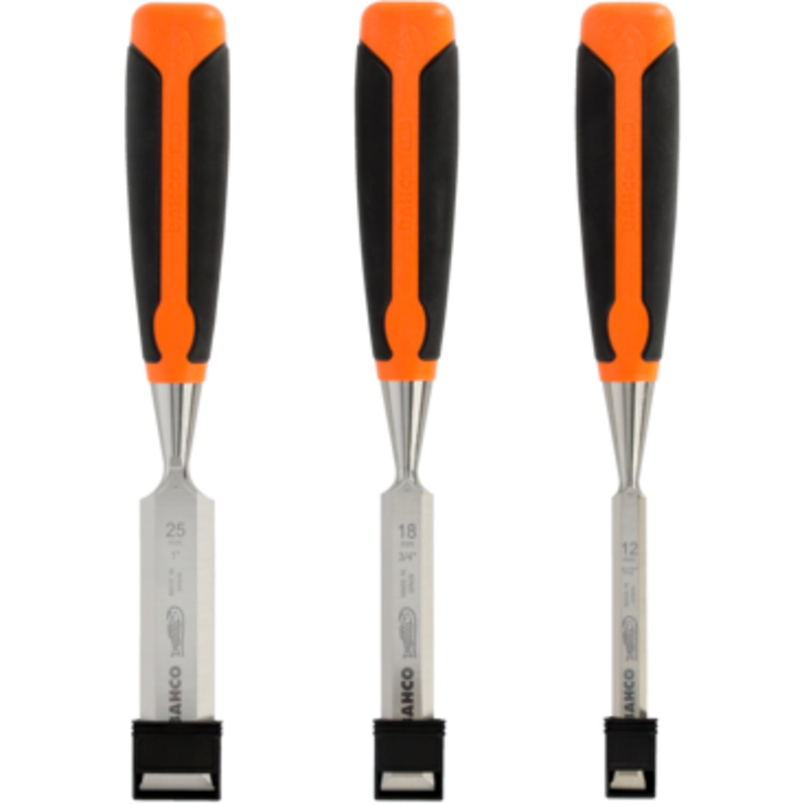 Jeu de burins bois 12 18 et 25 mm manche bi-matière caoutchouc avec étui BAHCO - 424P-S3-EUR