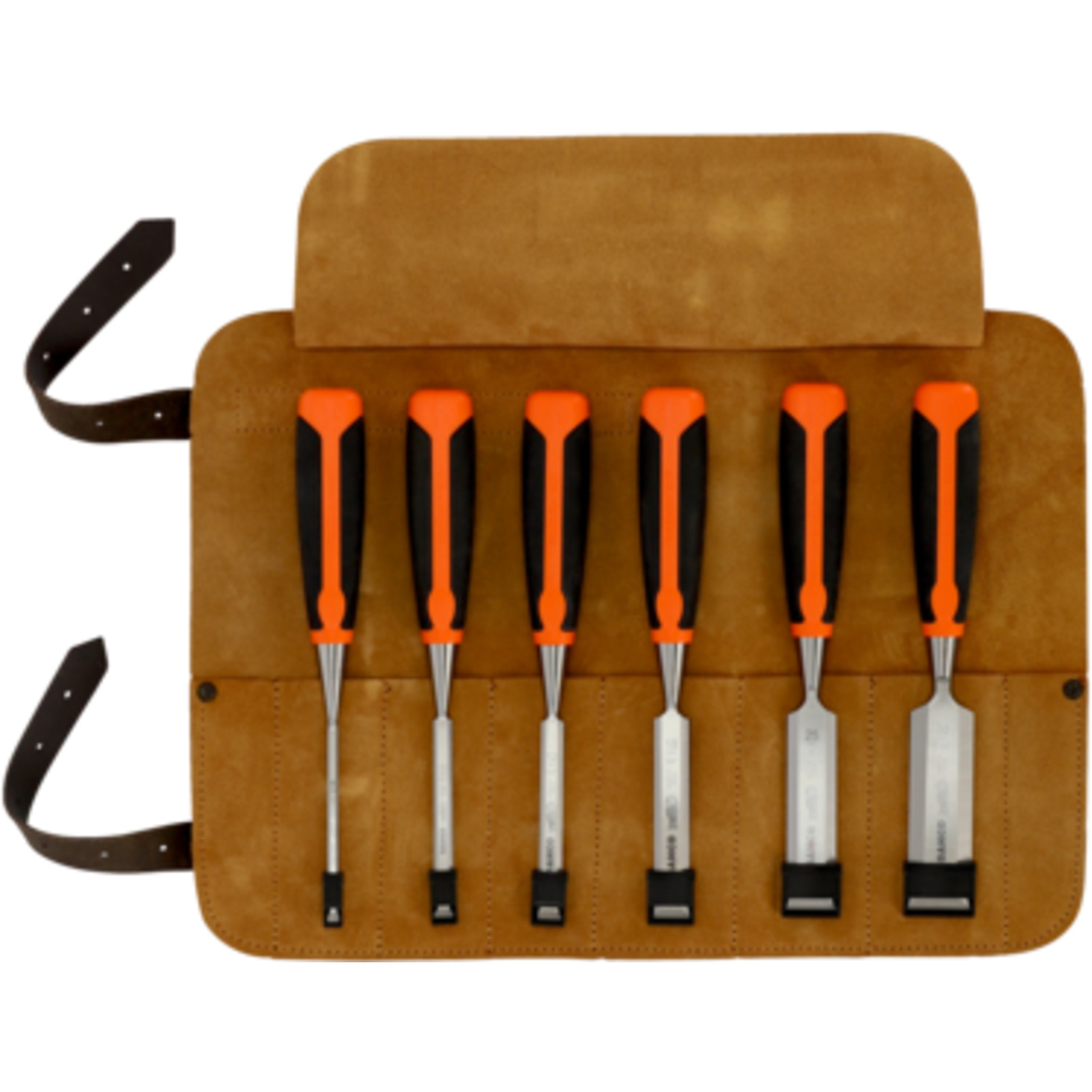 Jeu de burins bois 6-32 mm 6 pièces manche caoutchouc avec pochette cuir BAHCO - 424P-S6-LR
