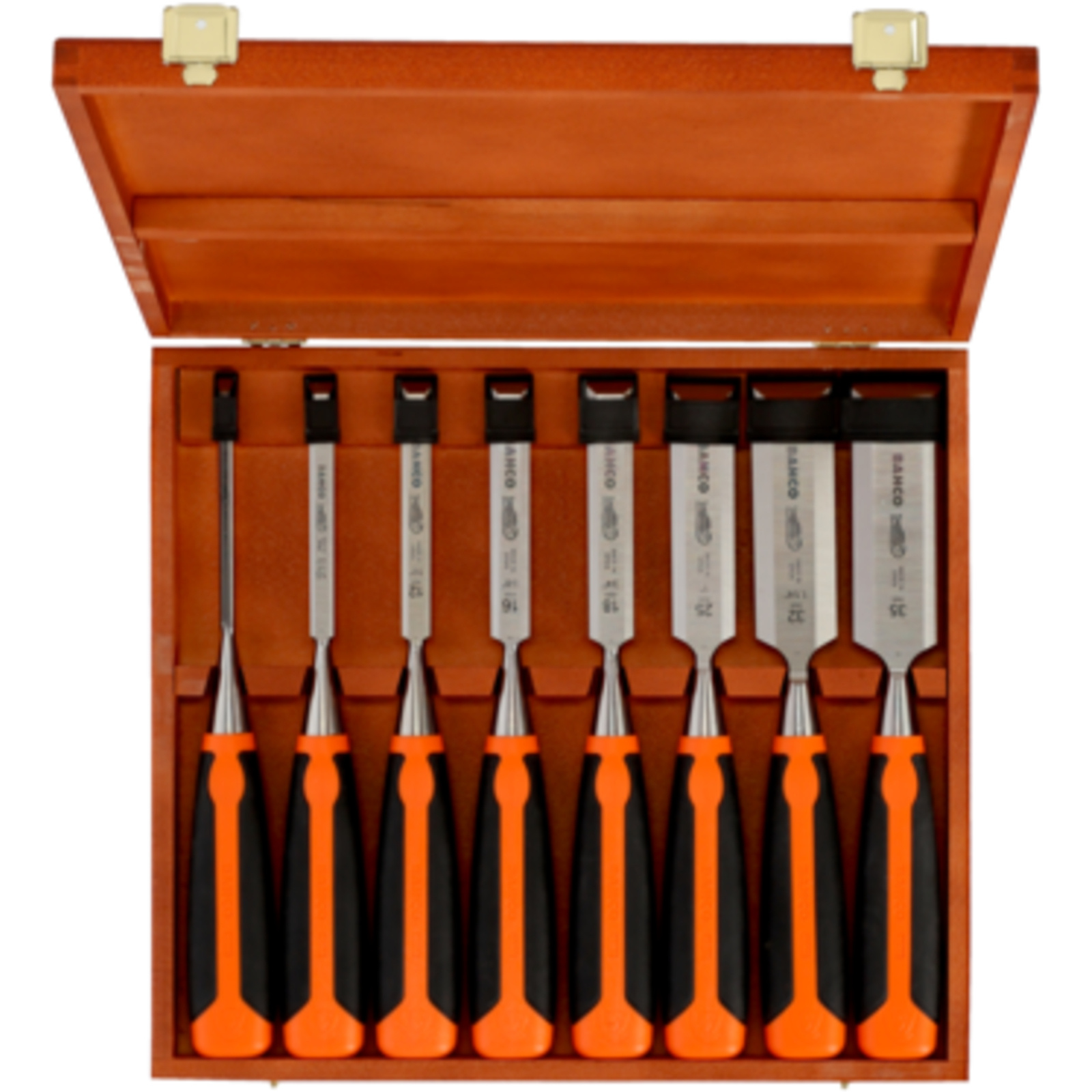Jeu de burins bois 6 à 36 mm manche caoutchouc 8 pièces coffret bois BAHCO - 424P-S8-EUR