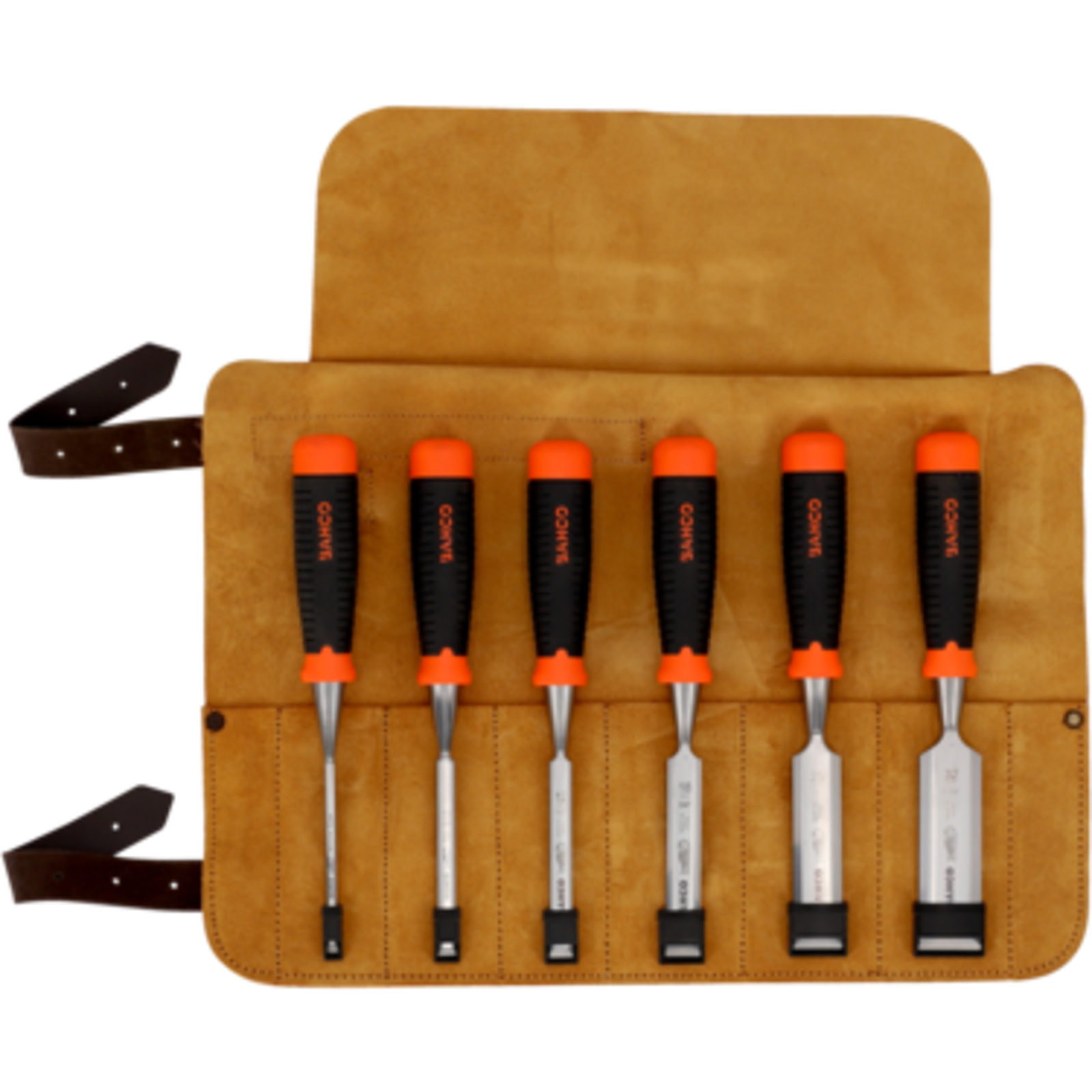 Jeu de 6 ciseaux à bois ERGO anti-fissures 6-32 mm avec pochette cuir BAHCO - 434-S6-LR