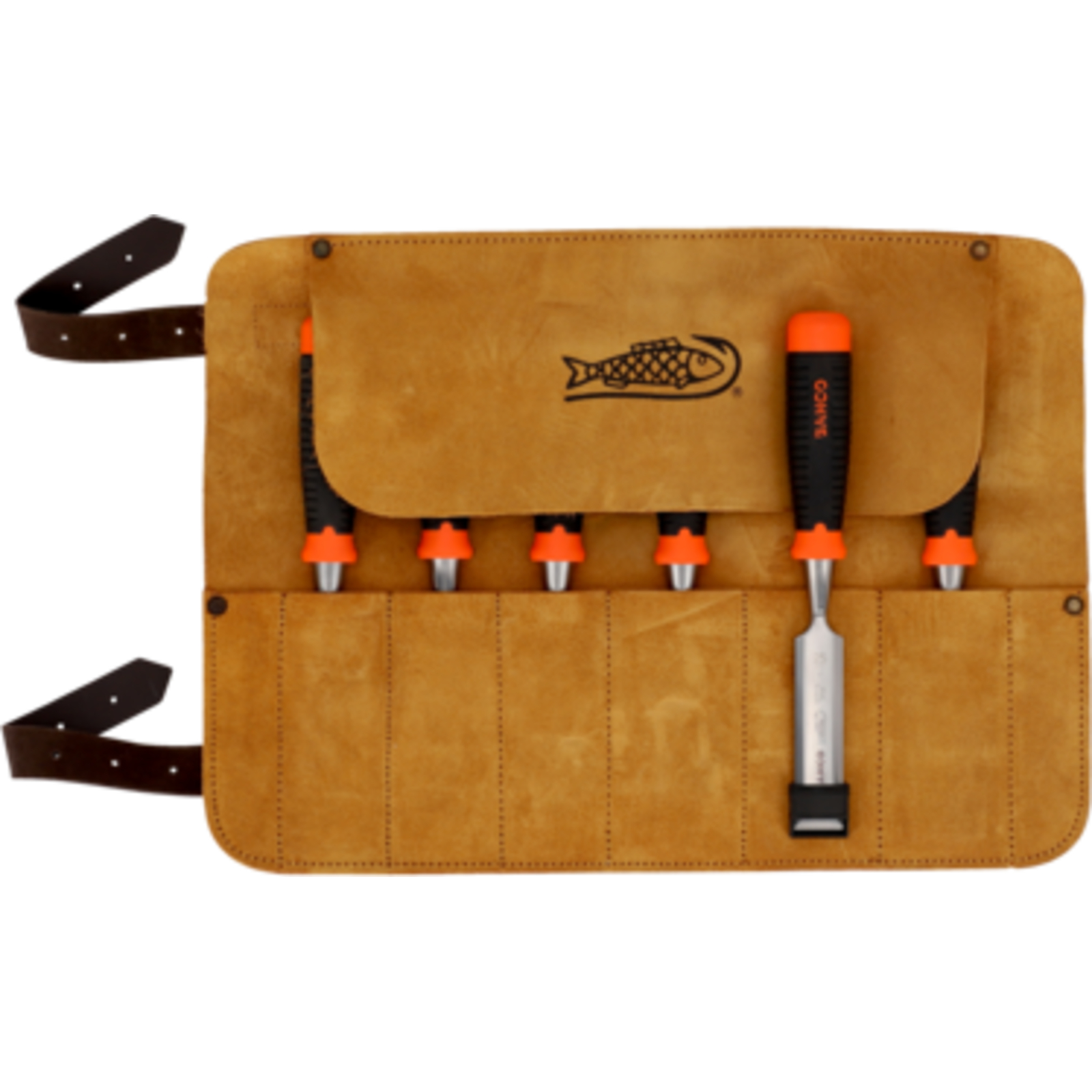 Jeu de 6 ciseaux à bois ERGO anti-fissures 6-32 mm avec pochette cuir BAHCO - 434-S6-LR